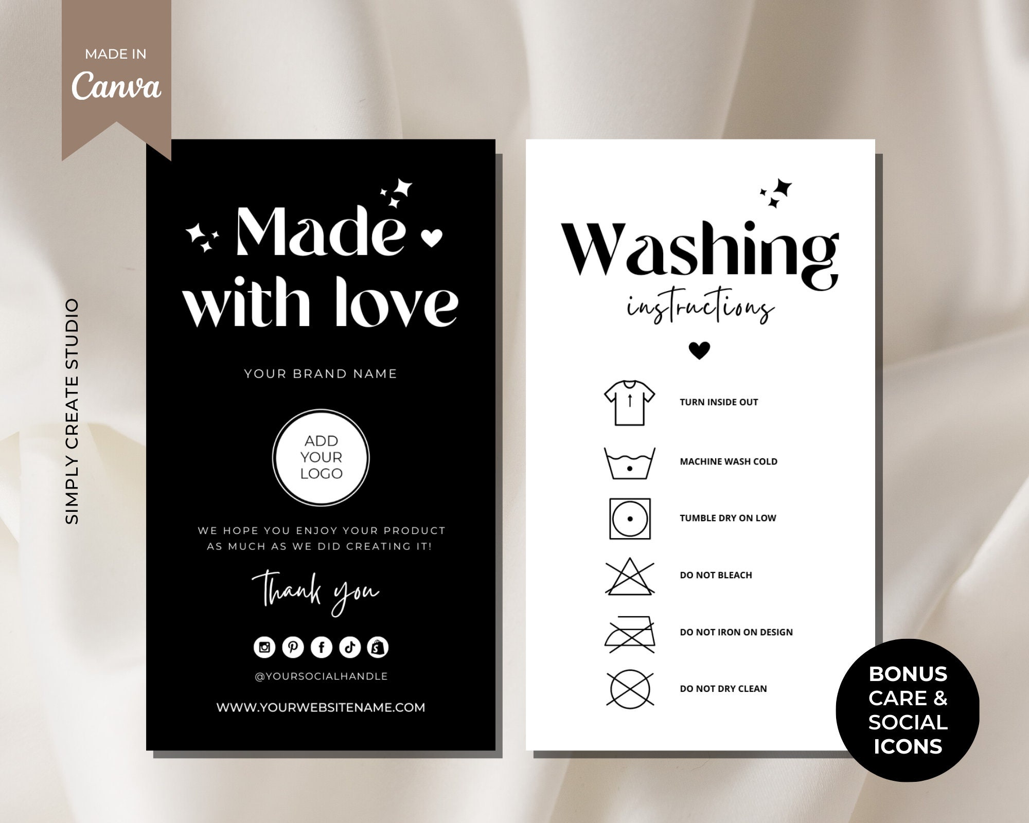Editable Washing Instructions Care Card Template, Printable Clothing Editable Washing Instructions Care Card Template, Printable Clothing