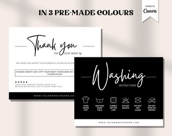 Editable Washing Instructions Care Card Template, Printable Clothing Care label, Tshirt Packaging Insert