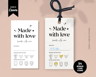Editable Care Tags Label, Printable Clothing Care Card, Canva Template, Tshirt Packaging Insert