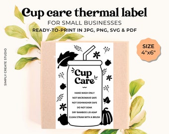 Libbey Cup Care Card, Thermal Printer Labels, Cup Instructions Sticker, Thermal Labels for Libbey Can Glass