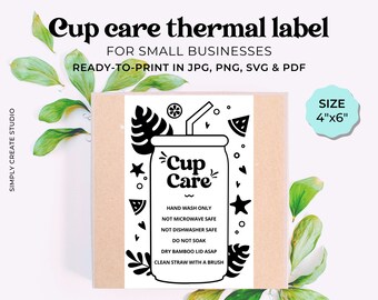 Libbey Cup Care Card, Thermal Printer Labels, Cup Instructions Sticker, Thermal Labels for Libbey Can Glass