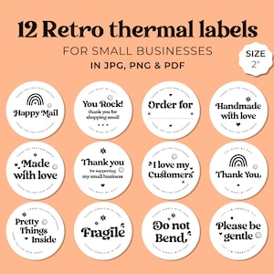 Etiquetas redondas térmicas retro para propietarios de pequeñas empresas, diseño de pegatinas de embalaje, etiquetas térmicas de envío por correo