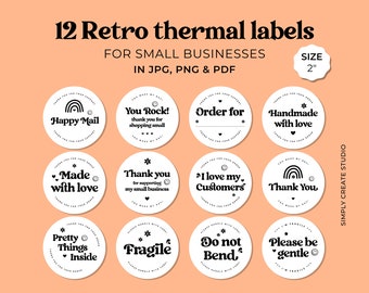 Retro Thermal Round Labels for Small Business Owners, Packaging sticker Design, Mail shipping Thermal Labels