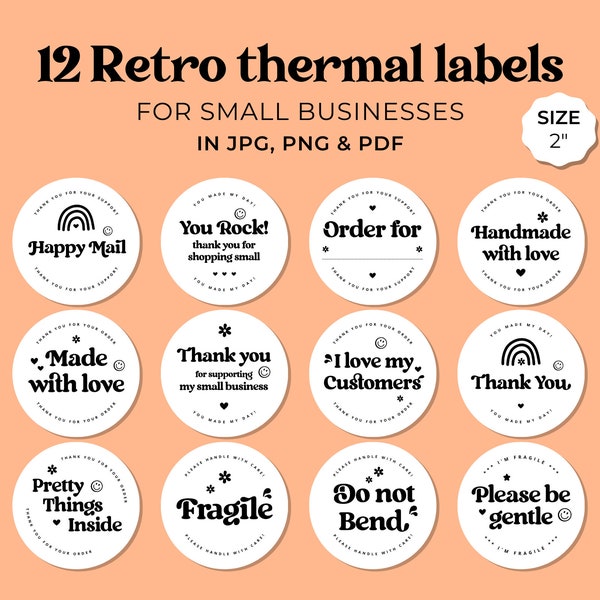 Retro Thermal Round Labels for Small Business Owners, Packaging sticker Design, Mail shipping Thermal Labels