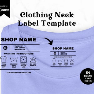Editable Clothing Tag Template, T-shirt Neck Label, Garment Care Tag, Wash Instructions, Tagless labels