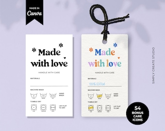 Editable Care Tags Label, Printable Clothing Care Card, Canva Template, Tshirt Packaging Insert