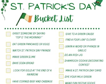 St. Patrick's Day Bucket List, St. Patricks Day To Do list, Family Fun To Do List, St. Patricks Day, St. Patricks Day Checklist,Editable PDF