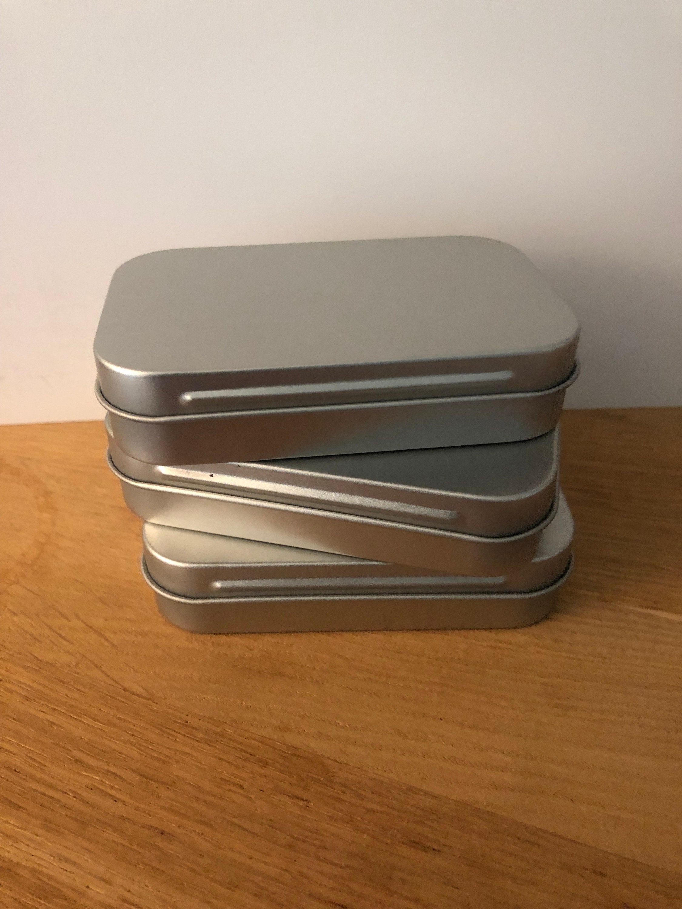 Metal Tin Box, 8pcs 3.15 x 1.5 x 0.79 with Hinged Lids, Silver