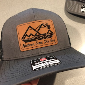 Custom Trucker Leather Patch Hat, Dad, father,  Engraved, Personalized Logo or Text, Richardson Hats, Fathers Day