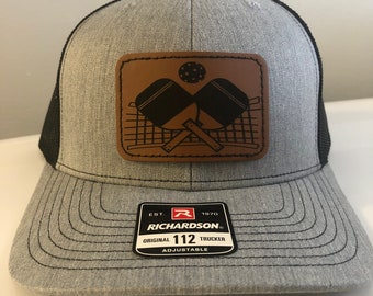 Pickleball Custom Leather Patch Hat, Richardson 112 Trucker Style Cap