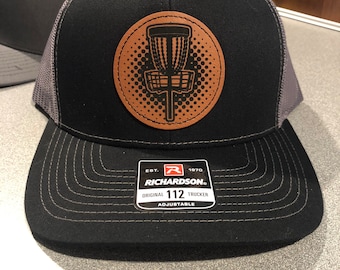 Disc Golf Basket Leather Patch Hat, Logo, Richardson Cap, custom