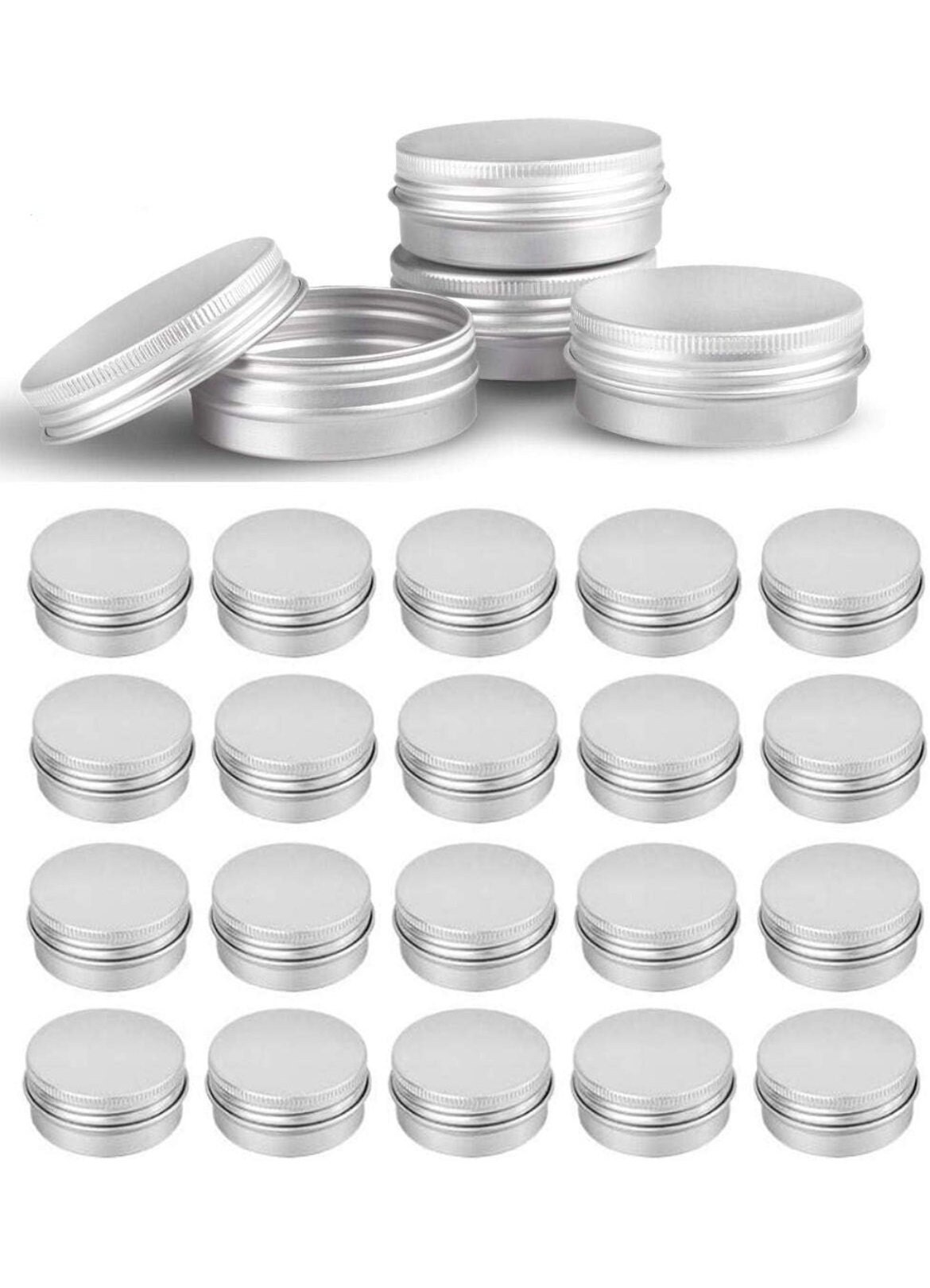 24pcs 25ml Aluminium Empty Tin Cans Screw Round Metal Cosmetic Sample Balm  Tins Containers (Silver) 