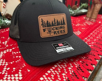 Disc Golf Custom Leather Patch Hat/basket/hat color options, Fucking Trees