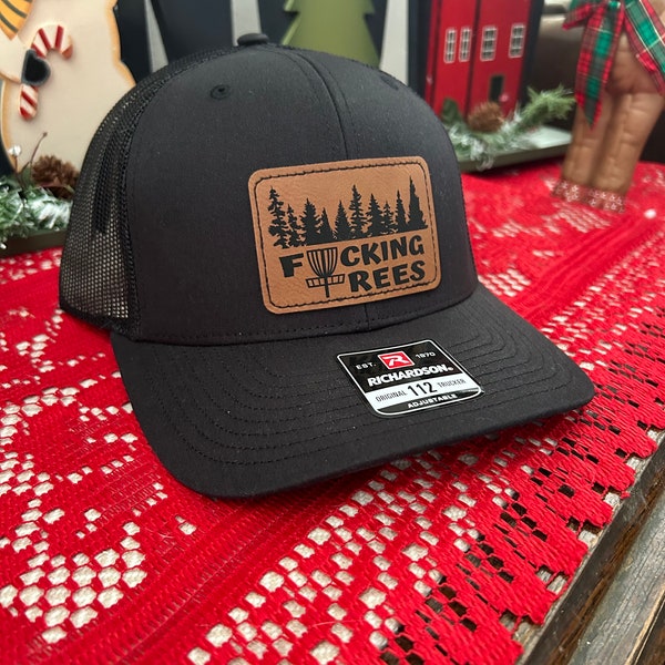 Disc Golf Custom Leather Patch Hat/basket/hat color options, Fucking Trees
