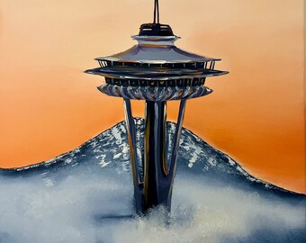 Sunrise Over Seattle—Giclee Prints from original oil painting.  Stretched canvas 16x20” 100.00/Fine Art Paper: 8 x 10”—65.00, 16 x 20”—80.00