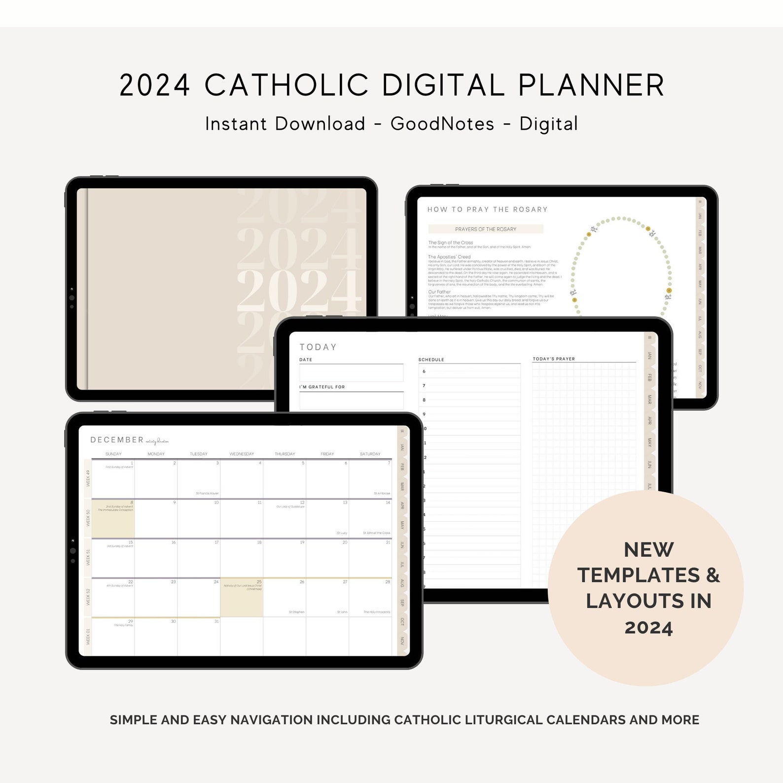 2024 Catholic Aesthetic Minimalist Digital Planner With Liturgical