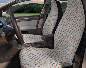 High Quality Car Seat Covers, Modern Print, Classic Stars and Diamonds Print, Car Accessories, Seat Protection, Luxury Print, White Beige
