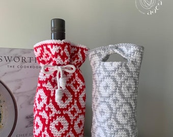 Handmade Festive Wine Bag. Wine Lover Gift. Reusable Bottle Bag. Christmas Wine Bag. Water Bottle Tote. Wine Cosy. Holiday Wine Cover.