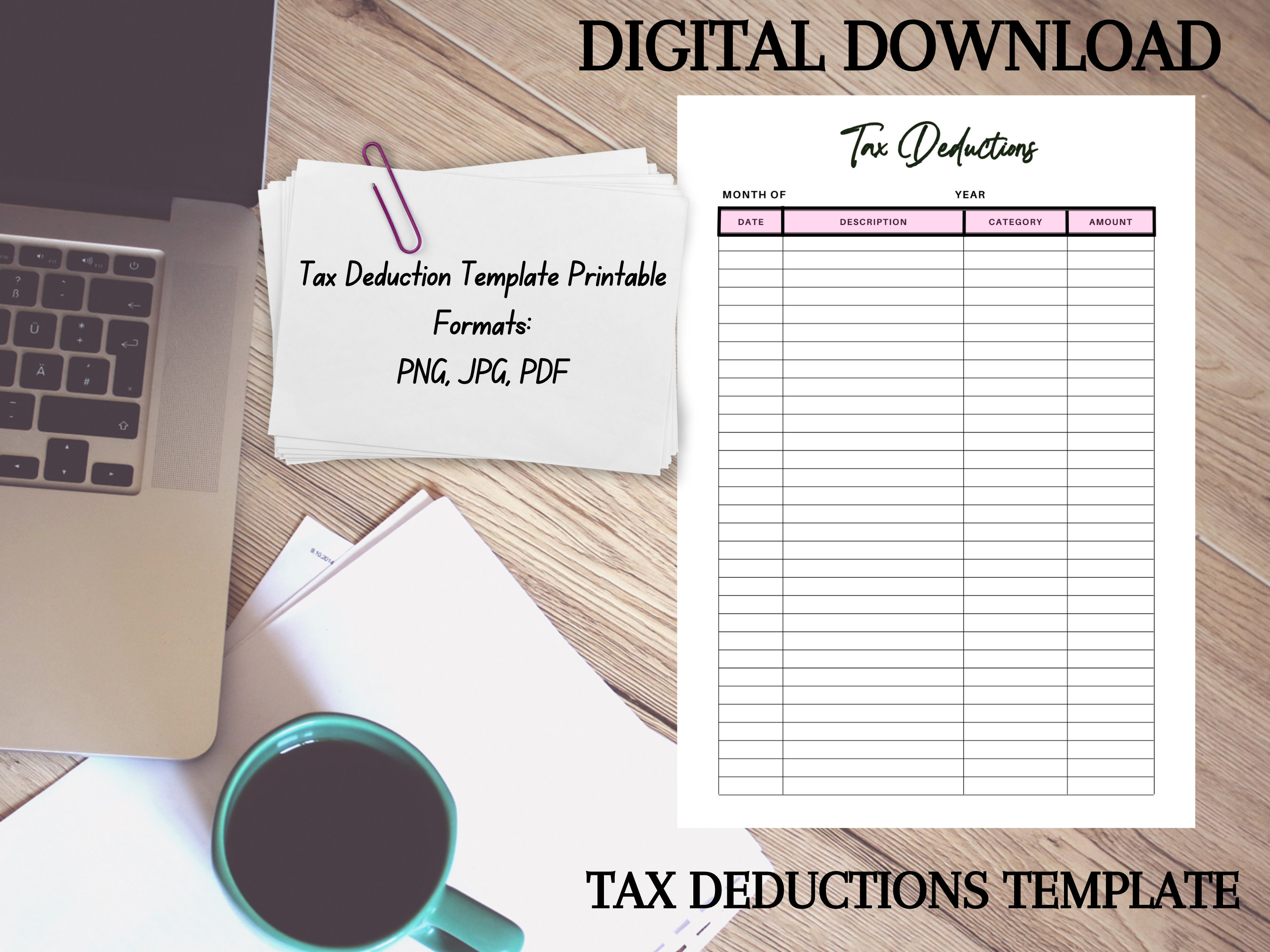 Tax Deduction Tracker Template Printable, Digital Download, Small ...