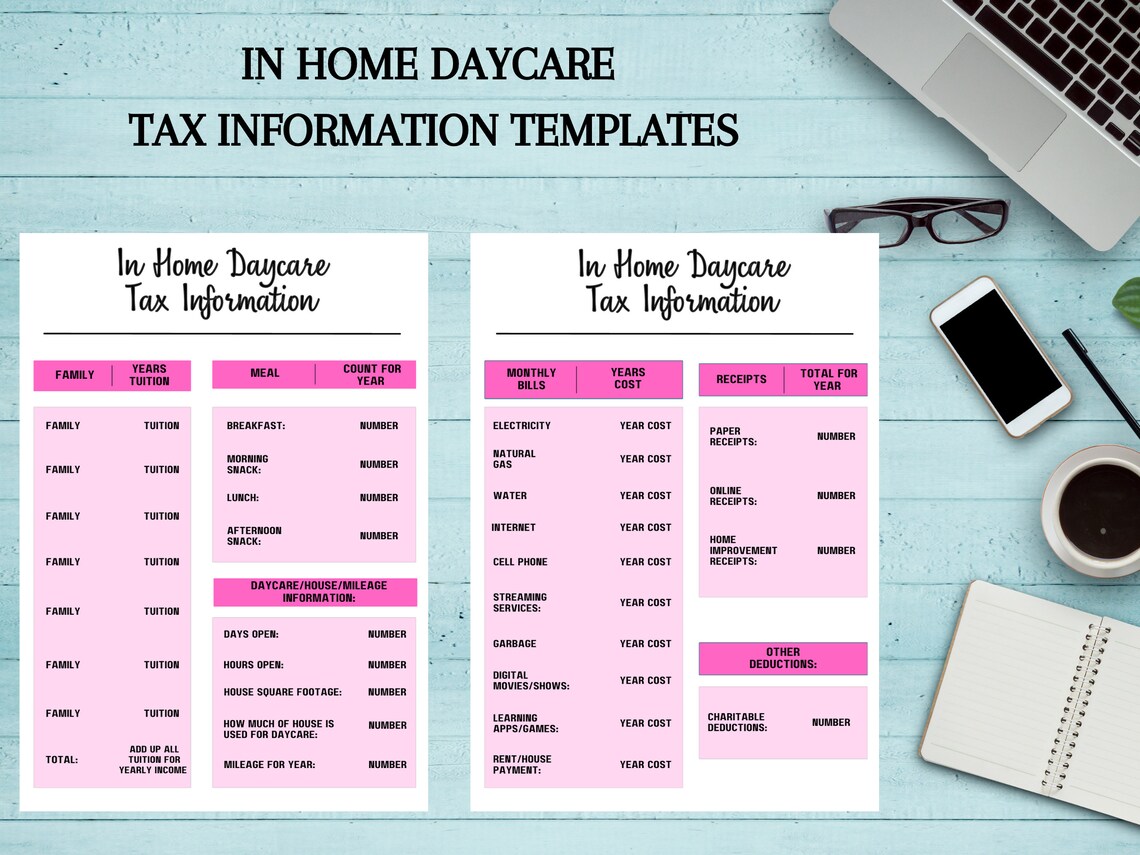 In Home Daycare Tax Information Templates, Editable Tax Information for