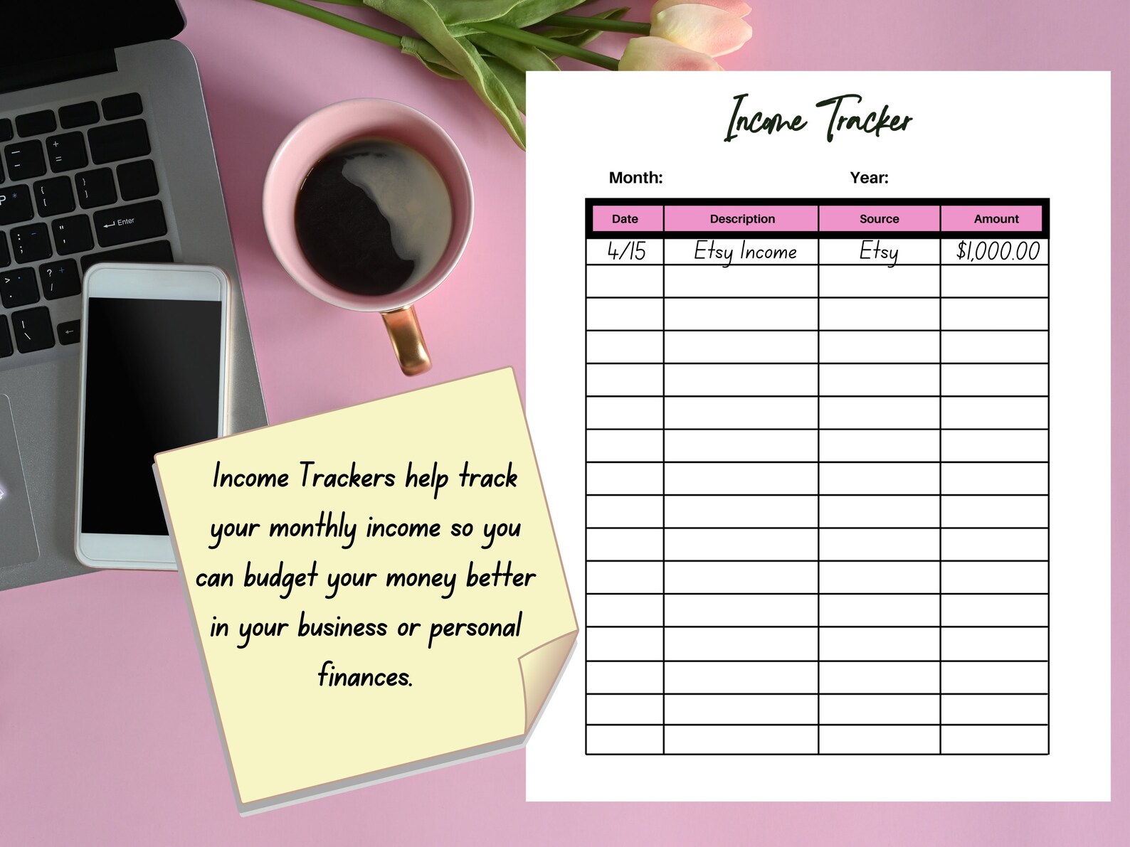 Income Tracker Template Printable, Digital Download, Small Business ...