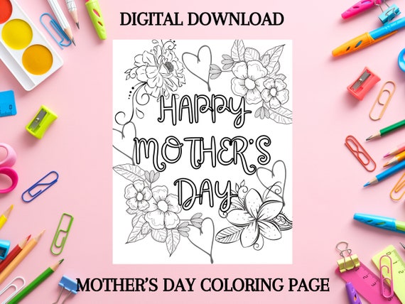 Happy Mothers Day Coloring Page Template Printable Digital | Etsy