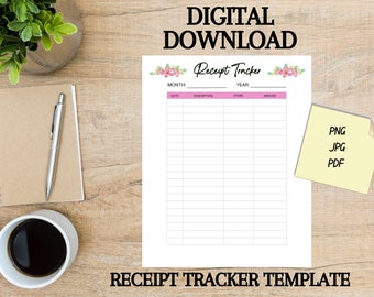 Receipt Tracker Template Printable, Small Business Receipt Organizer, Expense Tracker, Money Tracker, Digital Download Receipt Log