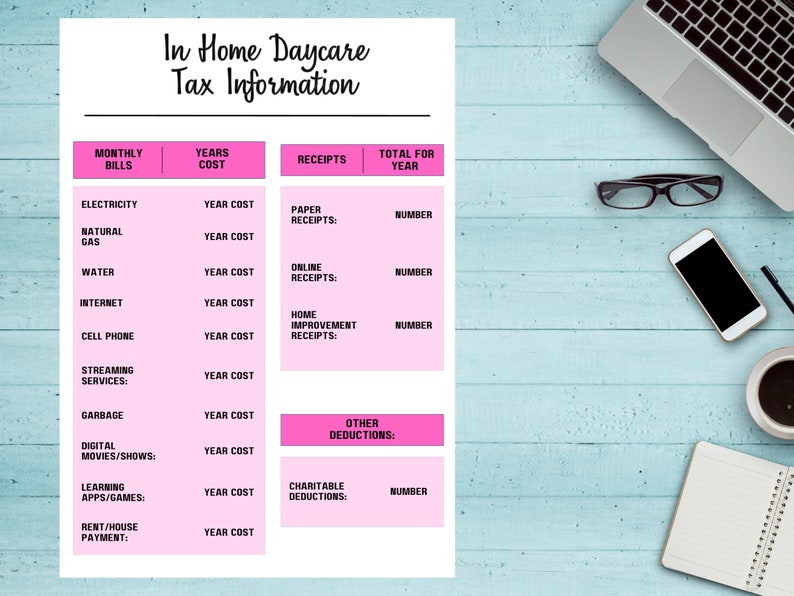 In Home Daycare Tax Information Templates, Editable Tax Information for