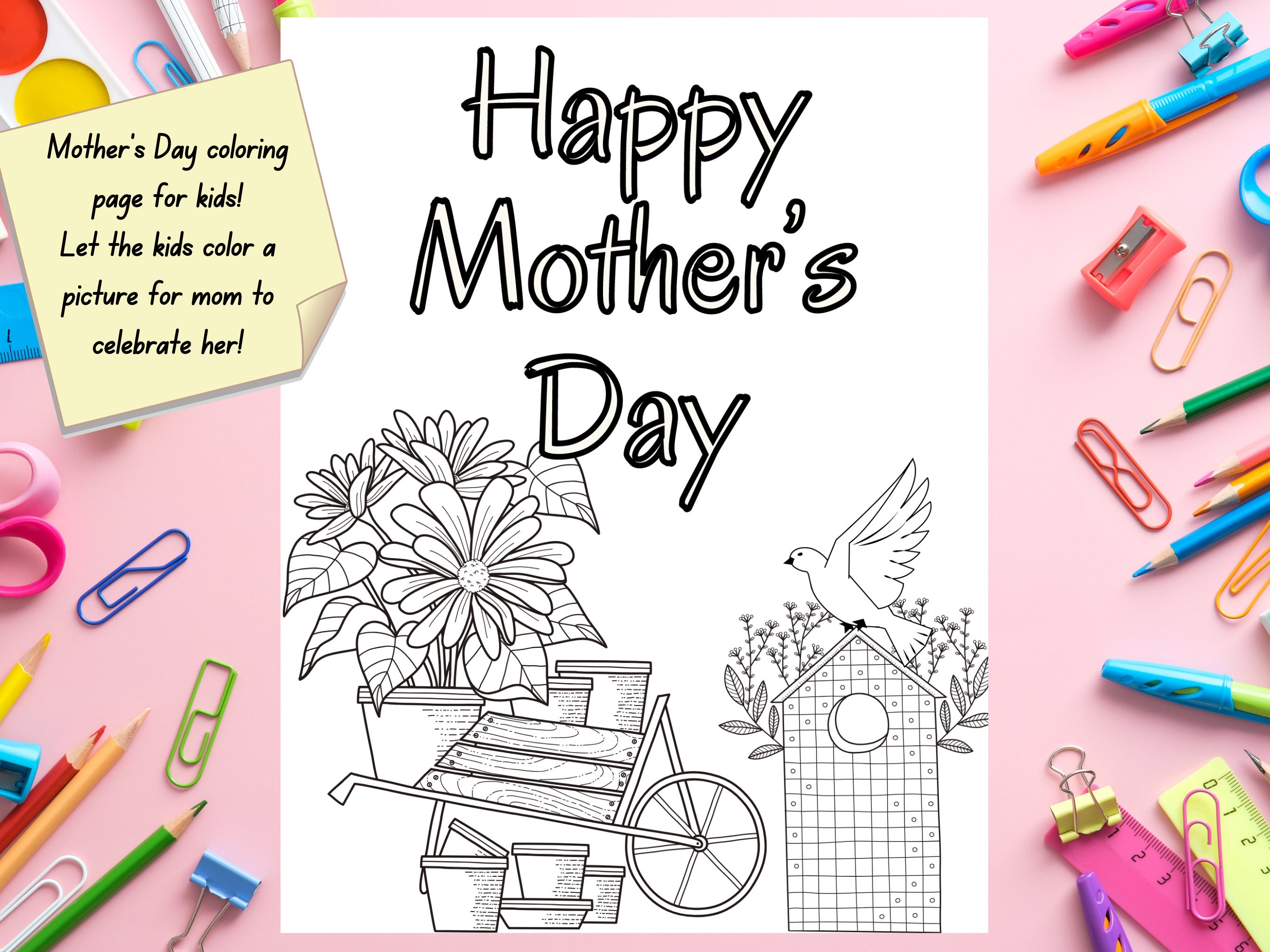 Mothers Day Coloring Page Template Printable for Children, Digital ...
