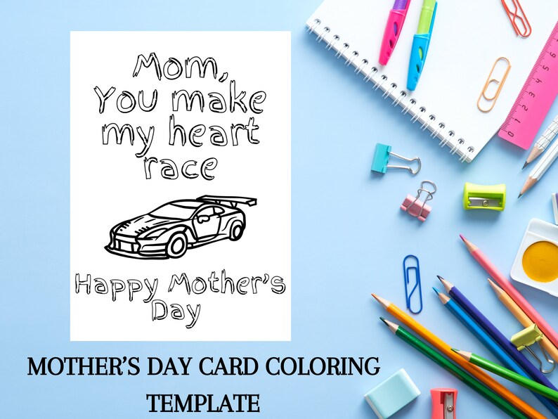 Mothers Day Card Coloring Template for Children, Digital Download Mothers Day Card From Son ...