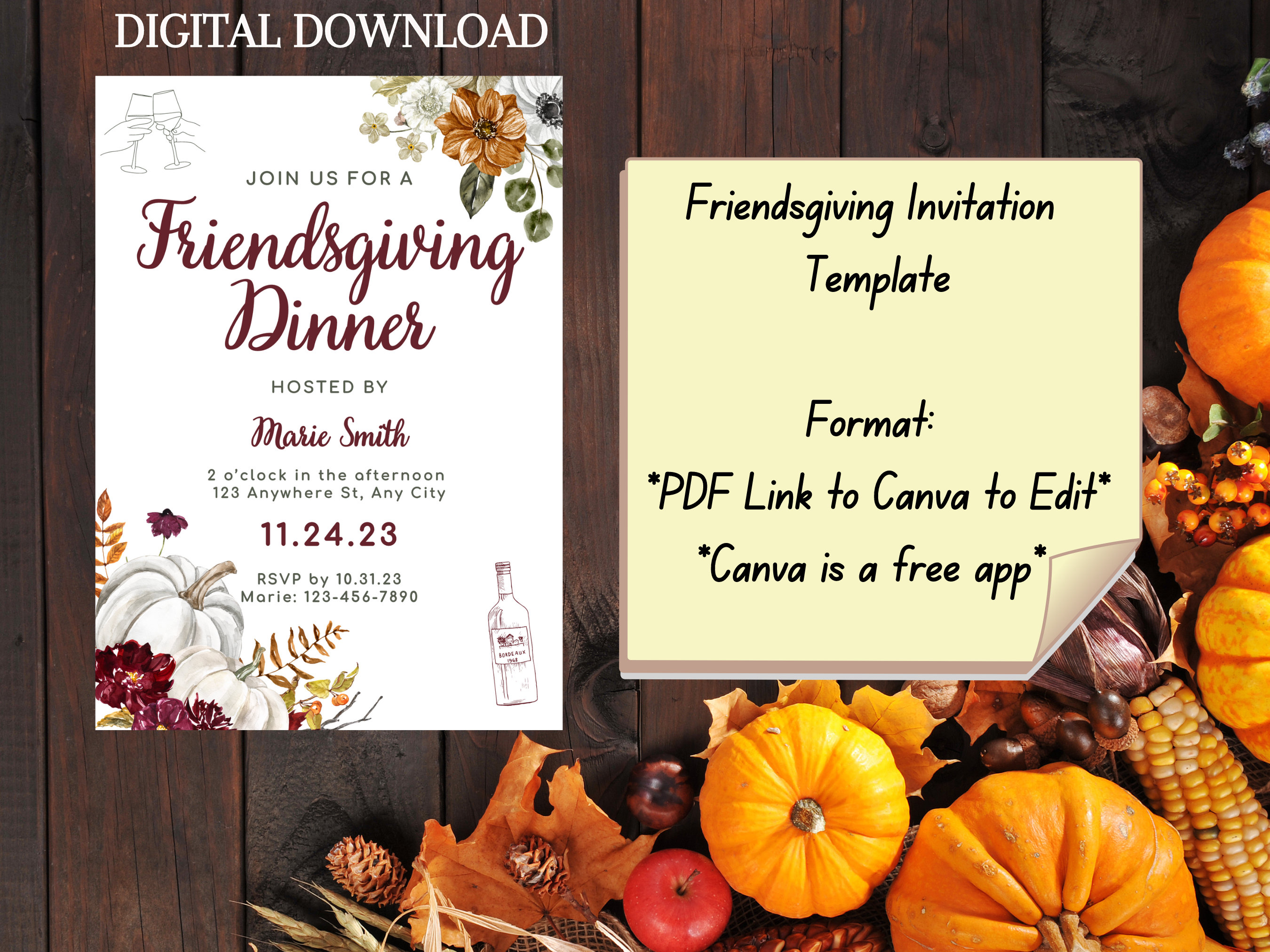 Friendsgiving Invitation Template Printable Thanksgiving With Friends