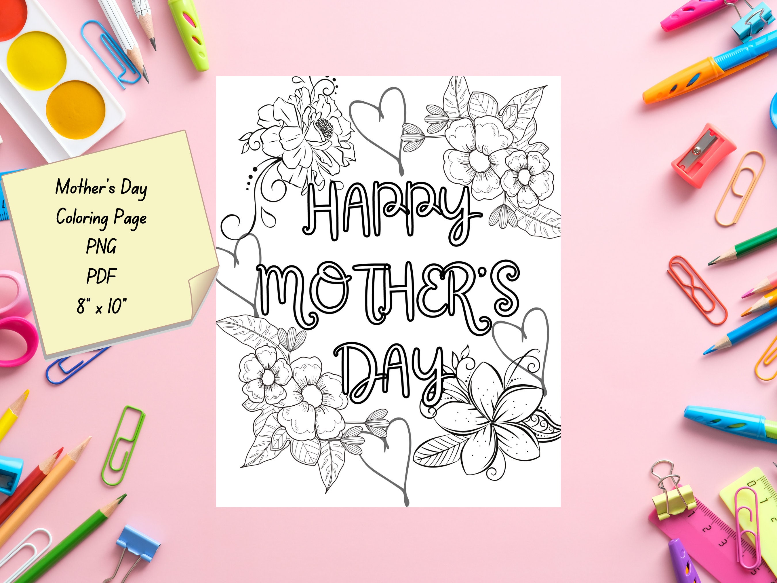 Happy Mothers Day Coloring Page Template Printable, Digital Download ...