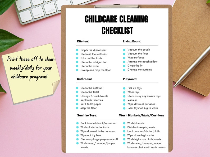 Childcare Cleaning Checklist Digital Download Etsy