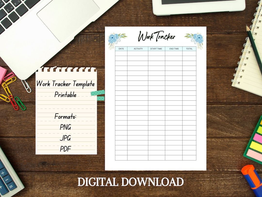 Work Log Tracker Template Printable, Digital Download Work Activity