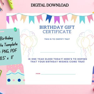 Birthday Certificate Template Printable, Blank, Digital Download, Happy ...