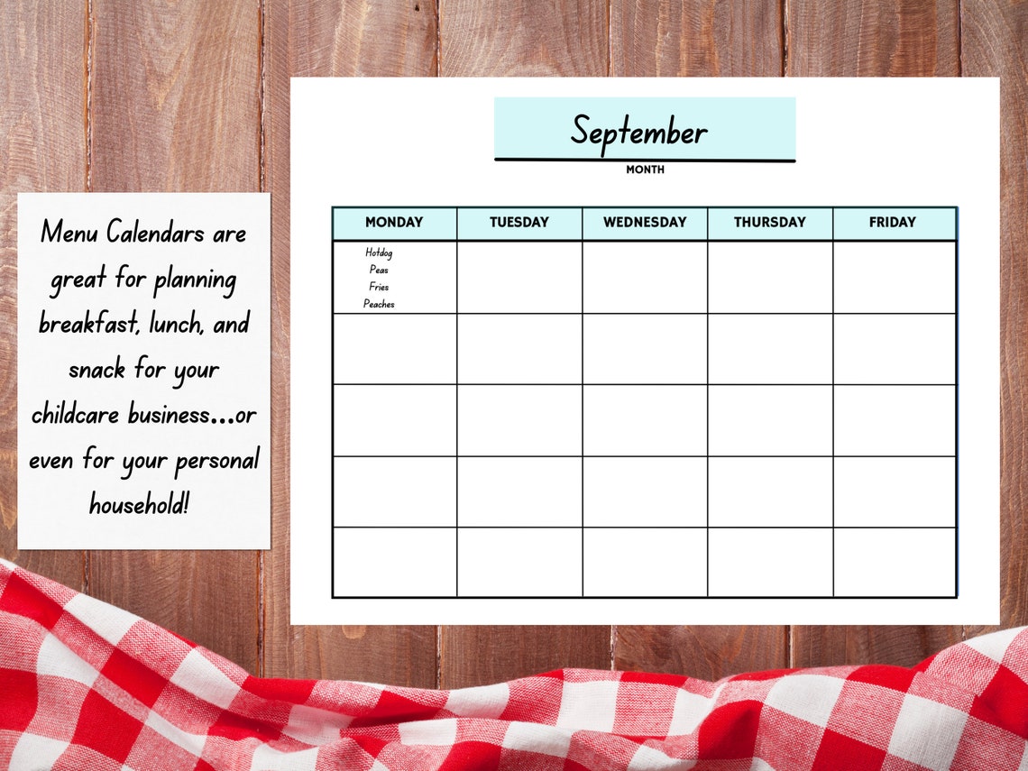 Blank Monthly Menu Calendar Template Breakfast Lunch Snack Monthly Blank Monthly Menu Calendar Template Breakfast Lunch Snack Monthly