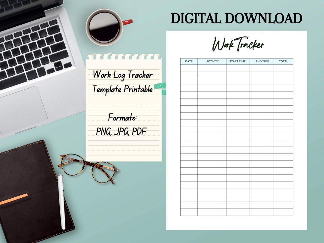 Work Log Tracker Template Printable, Digital Download Work Activity