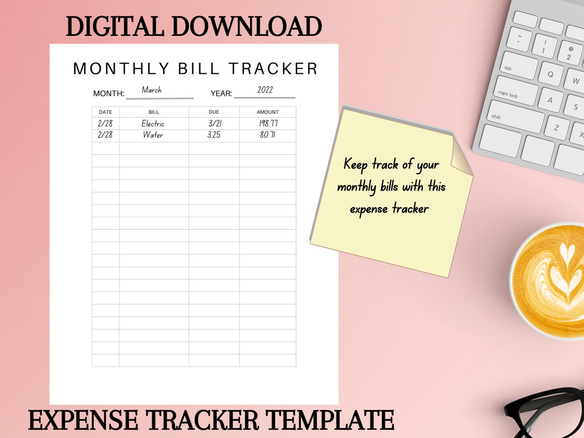 Monthly Bill Tracker Template Printable for Small Business, Digital ...