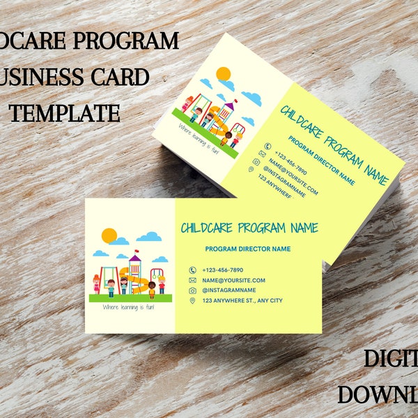 Childcare Business Card Template, Editable Business Card Template for Childcare Program, Daycare Center, After School Program, or Kids Camp