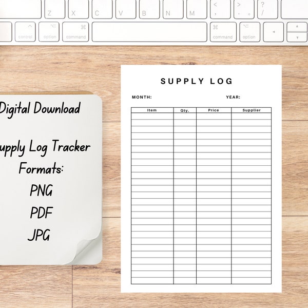 Supply Log Tracker Template, Digital Download, Small Business Supply Tracker, Supply List Organizer, Inventory Tracker