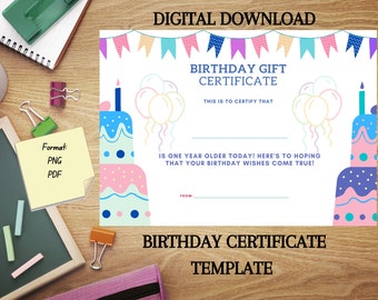 Birthday Certificate Template Printable Digital Download | Etsy