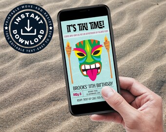 Tropical tiki themed birthday party invite EDITABLE | LUAU INVITATION | digital instant download | Evite for sending via email and text