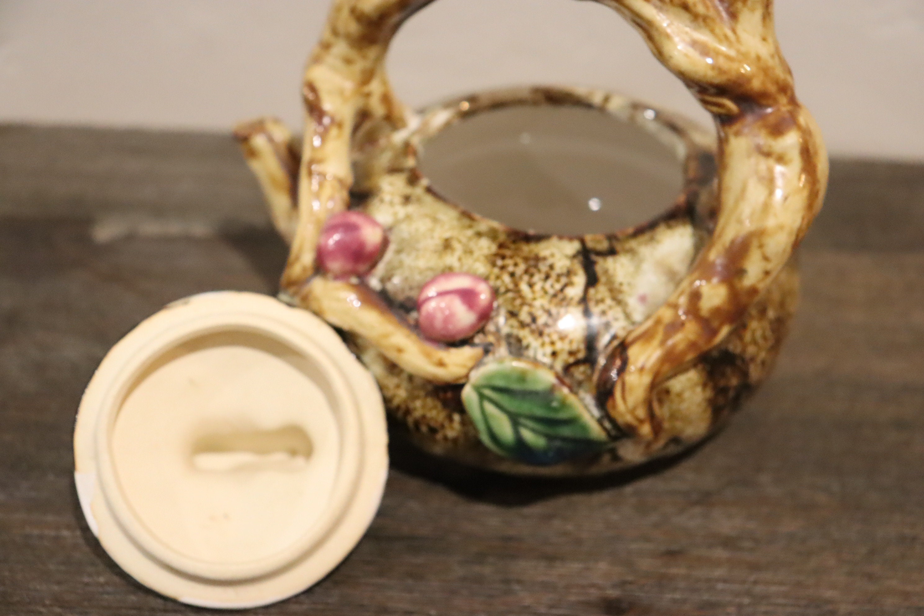 Vintage Ceramic Hand Painted Chinese Teapot With Branch Vine Etsy