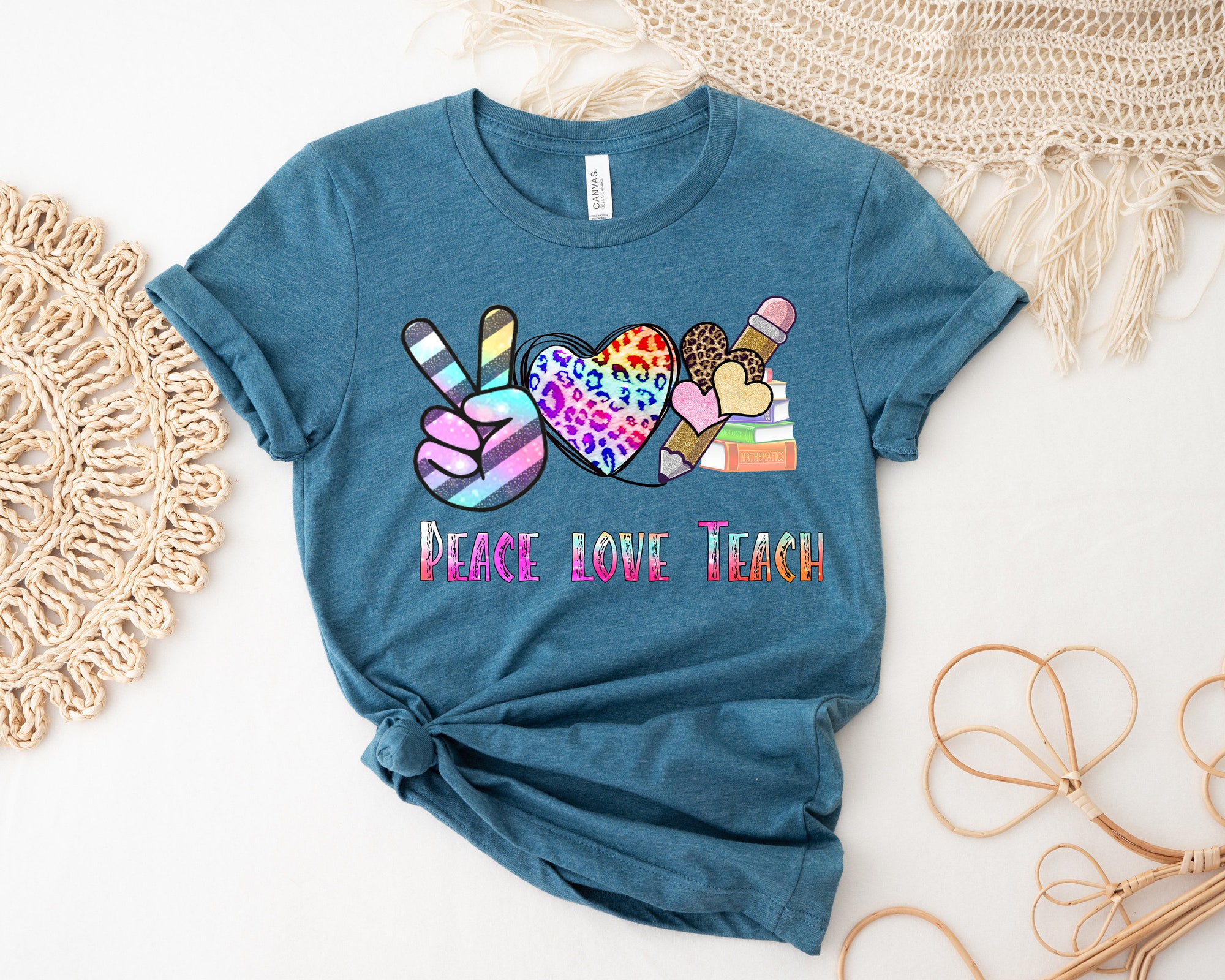 Peace Love Teach All Teacher T-shirt