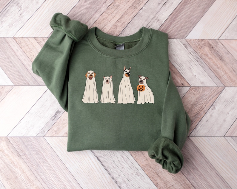 Halloween Sweatshirt,Halloween Sweater,Ghost Sweatshirt,Halloween Dog Sweatshirt,Ghost Dog Shirt,2022 Happy Halloween,Retro Spooky Season 