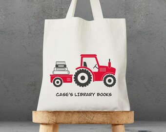 KIDS Tractor LIBRARY BAG | Tote Bag | Canvas bag for books | farm bag for kids