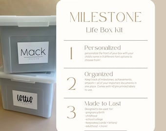 Milestone Life Box NAME+FOLDER labels ONLY | kids organization | pregnancy to adulthood. for life