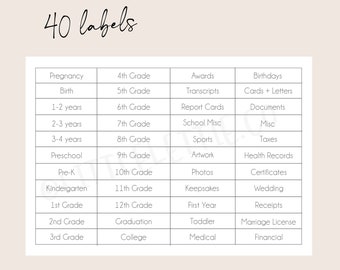 Milestone Life Box FOLDER LABELS ONLY | kids organization | pregnancy to adulthood. for life