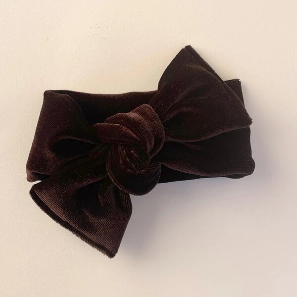 Dark Chocolate Velvet Tie on Headwrap bow | velvet bow headband | super stretchy | handmade brown velvet bow