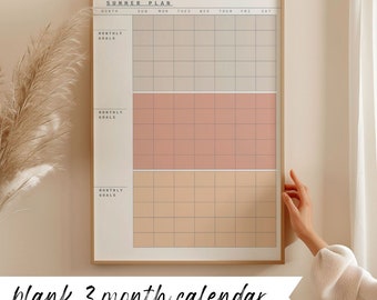 Summer Plan | 3 month blank calendar | Summer calendar | Summer Break to do list | Poster Print | Large Calendar | Blank Family Planner